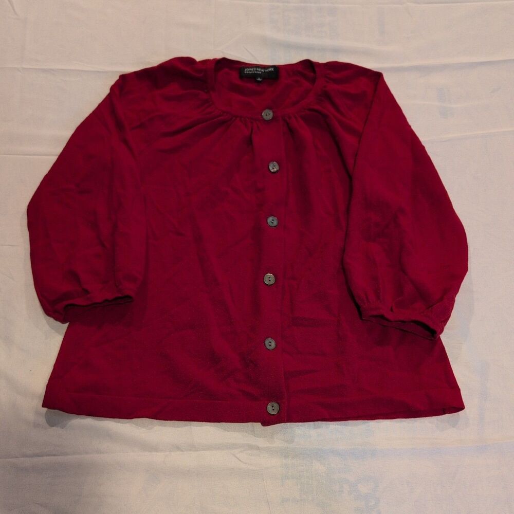 JONES NEW YORK Collection Large Red Top Button up 3/4 Sleeve